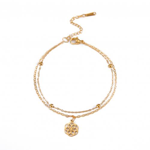 Stainless Steel Charm Bracelet, 304 Stainless Steel, with 5CM extender chain, Flower, plated, for woman & hollow cm 