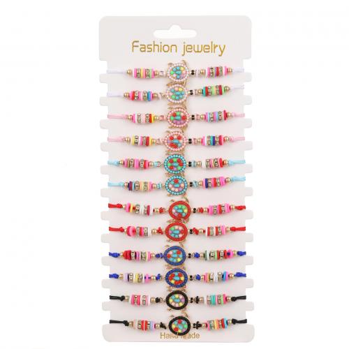 Silicone Jewelry Bracelets, Zinc Alloy, with Cotton Thread & Silicone, handmade, fashion jewelry & for woman & with rhinestone, multi-colored Approx 18-23 cm, Approx 
