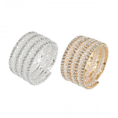 Zinc Alloy Cuff Bangle, with Plastic Pearl, fashion jewelry & multilayer & for woman & with rhinestone Diameter :55cm 