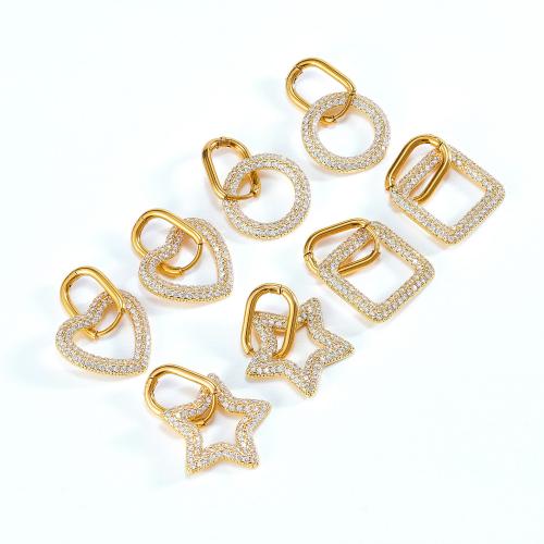 Stainless Steel Drop Earring, 304 Stainless Steel, with Brass, plated & micro pave cubic zirconia & for woman & hollow, gold 