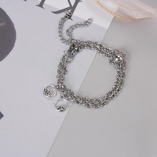 Stainless Steel Charm Bracelet, 304 Stainless Steel, with Zinc Alloy, with 5cm extender chain, stoving varnish, 2 pieces & fashion jewelry & Unisex, original color Approx 16.5 cm 