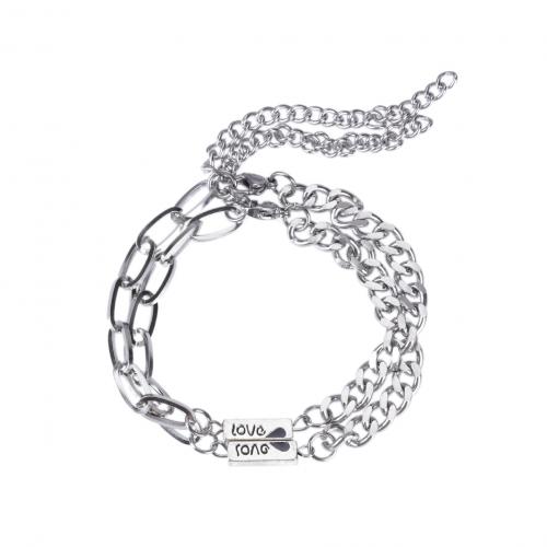 Stainless Steel Chain Bracelets, 304 Stainless Steel, with Zinc Alloy, with 5cm extender chain, 2 pieces & fashion jewelry & Unisex, original color Approx 16.5 cm 