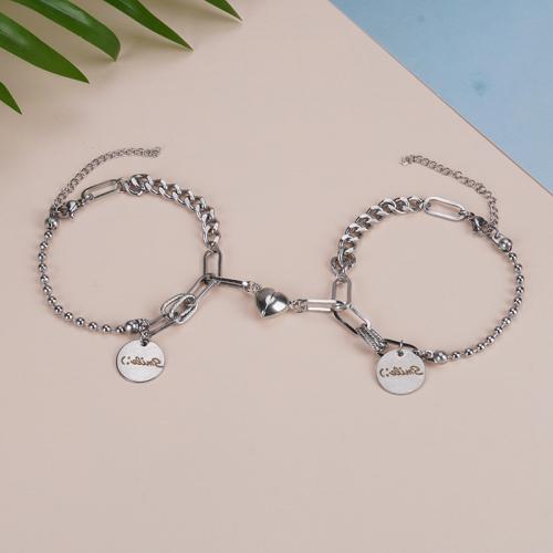 Stainless Steel Charm Bracelet, 304 Stainless Steel, with 5cm extender chain, 2 pieces & fashion jewelry & Unisex, original color Approx 18 cm 