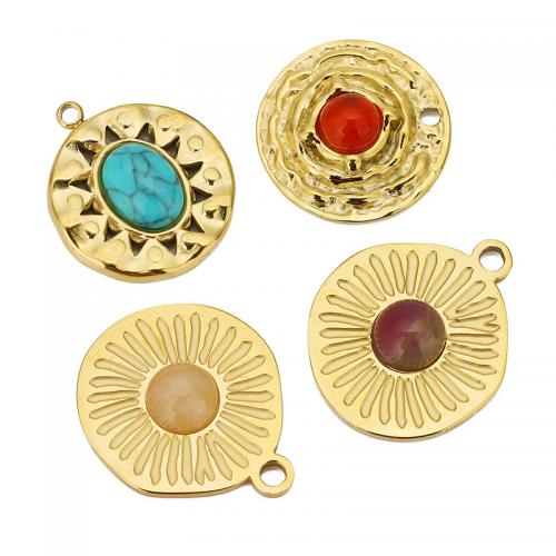 Stainless Steel Pendants, 304 Stainless Steel, with Natural Stone, gold color plated, DIY Approx 