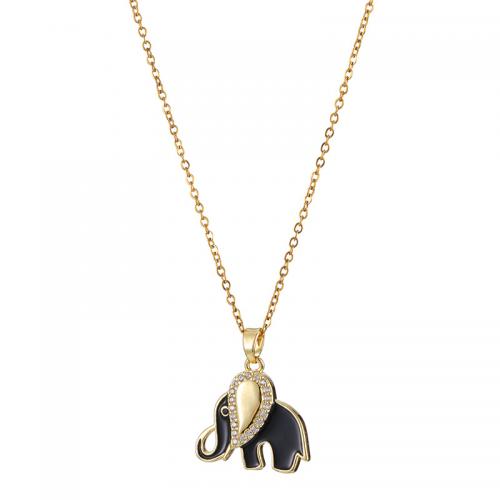 Cubic Zircon Micro Pave Brass Necklace, with 5CM extender chain, Elephant, real gold plated, micro pave cubic zirconia & for woman & enamel Approx 40 cm 