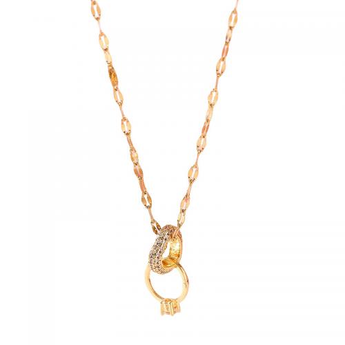 Корень Циркон Микро вымощает латунь ожерелье, Латунь, с титан, плакированный настоящим золотом, разные стили для выбора & инкрустированное микро кубического циркония & Женский, Золотой, продается PC