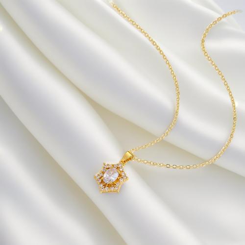 Cubic Zircon Micro Pave Brass Necklace, with Titanium Steel, real gold plated & micro pave cubic zirconia & for woman, golden 