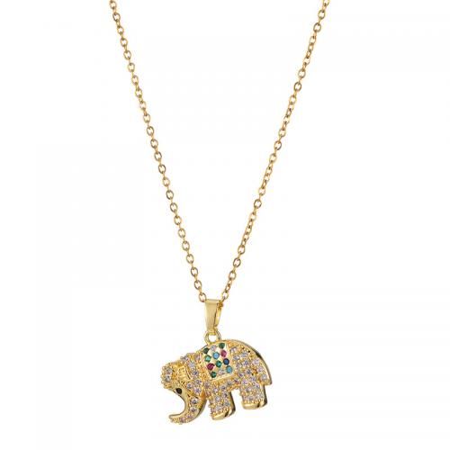 Cubic Zircon Micro Pave Brass Necklace, with Titanium Steel, with 5CM extender chain, Elephant, real gold plated & micro pave cubic zirconia & for woman Approx 40 cm 