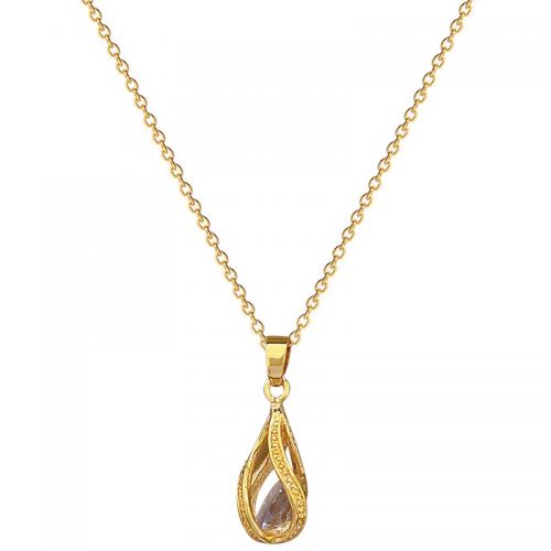 Titanium Steel Necklace, with Brass, with 2inch extender chain, Teardrop, gold color plated, for woman & with rhinestone & hollow Approx 15.7 Inch 