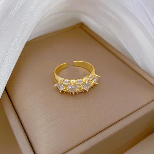 Латунь Манжеты палец кольцо, плакированный настоящим золотом, инкрустированное микро кубического циркония & Женский, размер:8, продается PC