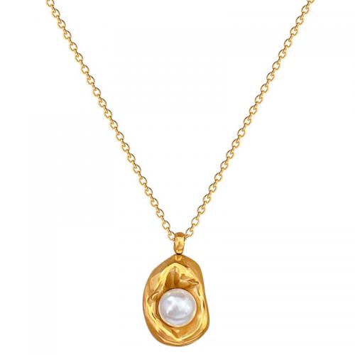 Titanstahl Halskette, mit Kunststoff Perlen, mit Verlängerungskettchen von 2inch, Unregelmäßige, vergoldet, Modeschmuck & für Frau, Länge:ca. 15.7 ZollInch, verkauft von PC