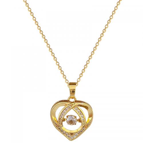 Titanium Steel Necklace, with Brass, with 2inch extender chain, Heart, gold color plated, micro pave cubic zirconia & for woman & hollow Approx 15.7 Inch 