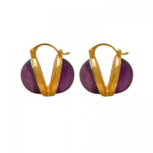 Brass Drop Earring, with Glass, real gold plated, fashion jewelry & for woman, purple 