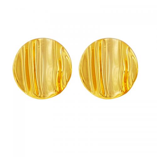 Brass Stud Earring, Round, real gold plated, fashion jewelry & for woman, golden 