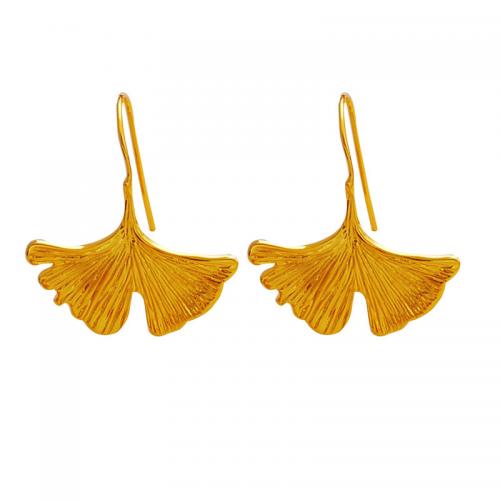 Brass Drop Earring, Ginkgo Leaf, real gold plated, fashion jewelry & for woman, golden 