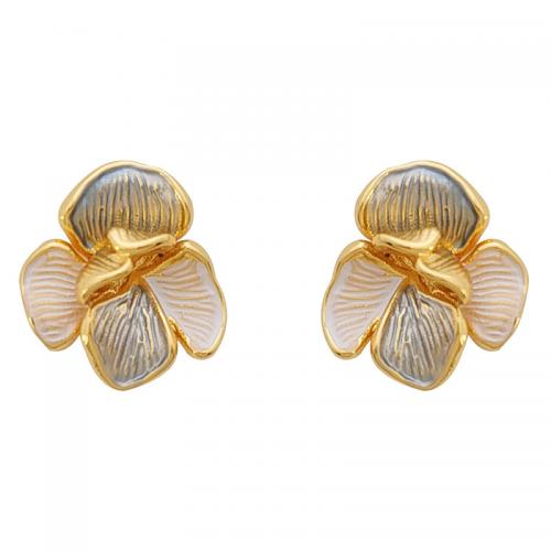 Brass Stud Earring, Flower, gold color plated, fashion jewelry & for woman & enamel 