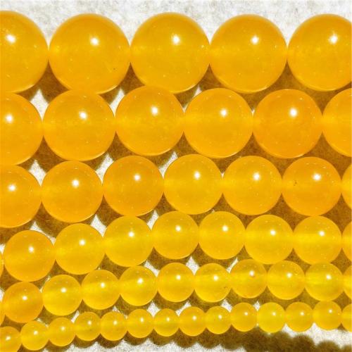 Einzelne Edelstein Perlen, Chalzedon, rund, DIY & verschiedene Größen vorhanden, gelb, Länge:ca. 38-40 cm, verkauft von Strang