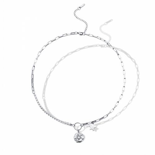 Titanium Steel Jewelry Necklace, with Plastic Pearl, with 5cm extender chain, fashion jewelry & for woman & with rhinestone, original color, nickel, lead & cadmium free Approx 42 cm 