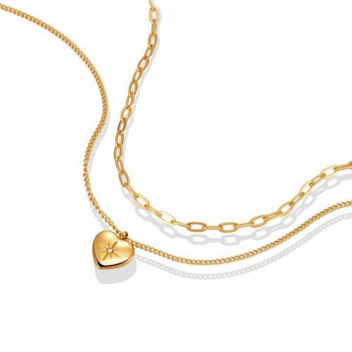 Titanium Steel Jewelry Necklace, Heart, Vacuum Ion Plating, Double Layer & fashion jewelry & for woman, golden, nickel, lead & cadmium free Approx 44 cm, Approx 50 cm 