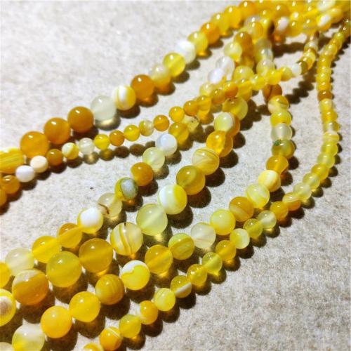 Natürliche Streifen Achat Perlen, rund, DIY & verschiedene Größen vorhanden, gelb, Länge:ca. 38-40 cm, verkauft von Strang
