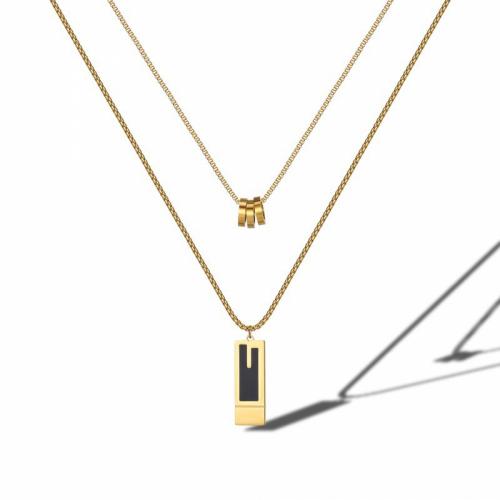 Titanium Steel Jewelry Necklace, with 5cm extender chain, Rectangle, Vacuum Ion Plating, Double Layer & fashion jewelry & for woman, golden, nickel, lead & cadmium free Approx 45 cm 
