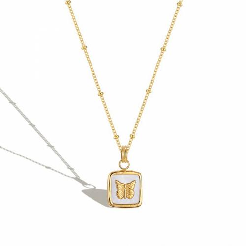 Titanium Steel Jewelry Necklace, with Shell, with 5cm extender chain,  Square, Vacuum Ion Plating, fashion jewelry & for woman, white, nickel, lead & cadmium free Approx 40 cm 