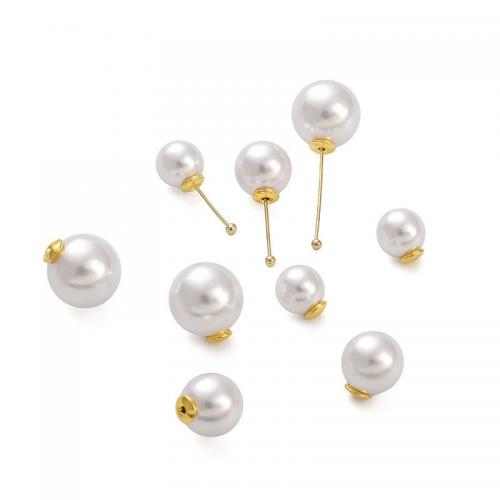Brass Ear Nut Component, with Plastic Pearl, Round, high quality plated, DIY 