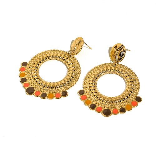 Stainless Steel Drop Earring, 304 Stainless Steel, 18K gold plated, fashion jewelry & for woman & enamel, golden 