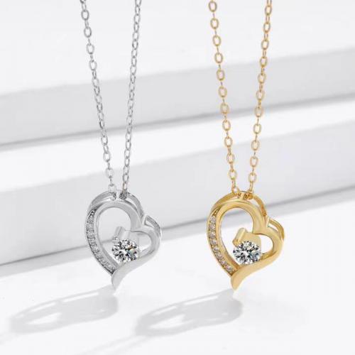 Stainless Steel Jewelry Necklace, 304 Stainless Steel, Heart, fashion jewelry & for woman & with rhinestone Approx 45 cm 