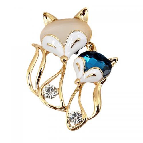 Crystal Brooch, Zinc Alloy, with Cats Eye & Crystal, Fox, fashion jewelry & for woman 