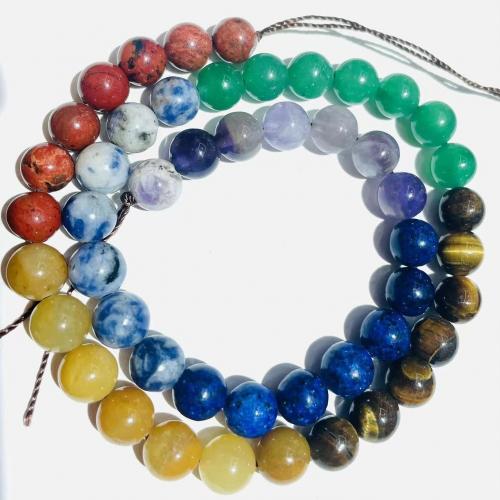 Gemischte Edelstein Perlen, rund, DIY & verschiedene Größen vorhanden, farbenfroh, Länge:ca. 38 cm, verkauft von Strang