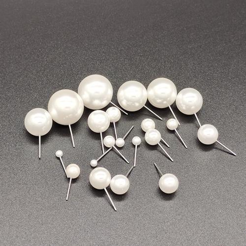 Eisendraht Gewinde Anhänger, Harz-Perle, rund, DIY & verschiedene Größen vorhanden, weiß, verkauft von Tasche
