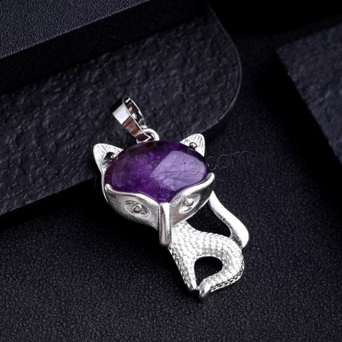 Gemstone Zinc Alloy Pendants, Natural Stone, with Zinc Alloy, Fox, silver color plated, DIY 