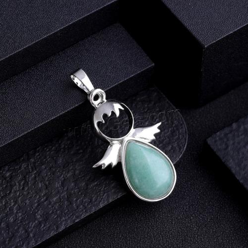 Gemstone Zinc Alloy Pendants, Natural Stone, with Zinc Alloy, Angel, silver color plated, DIY 