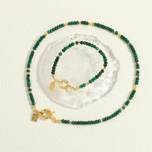 Brass Jewelry Set, with Gemstone Chips, gold color plated & for woman 
