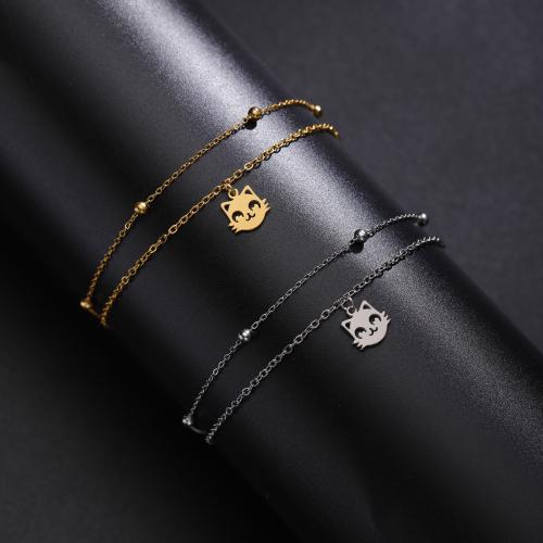 Titanium Steel Bracelet & Bangle, with 5CM extender chain, Cat, plated, Double Layer & for woman & hollow cm 