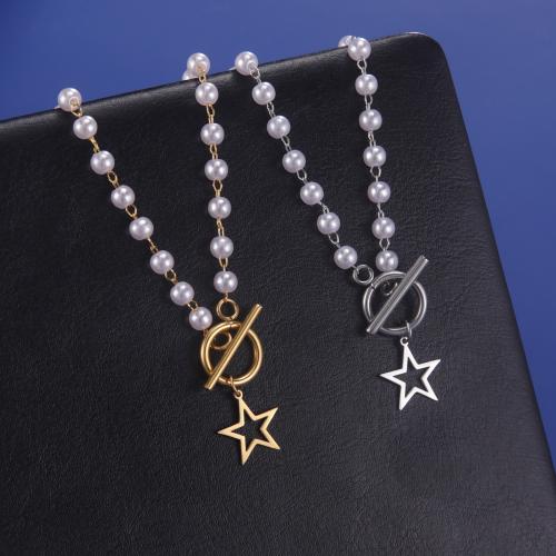 Titanium Steel Jewelry Necklace, with Plastic Pearl, Star, plated, for woman 