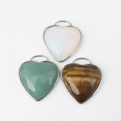 Gemstone Zinc Alloy Pendants, with Gemstone, Heart, plated, DIY 