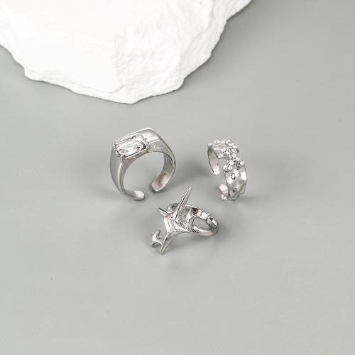 Zinc Set anillo de aleación, aleación de zinc, con Cristal, tres piezas & unisexo & diferentes estilos para la opción, color original, Vendido por Set