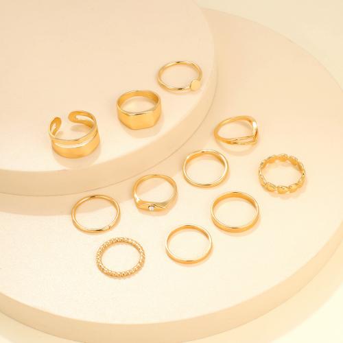 Zinc Set anillo de aleación, aleación de zinc, chapado, once piezas & Joyería & para mujer & con diamantes de imitación, dorado, Vendido por Set