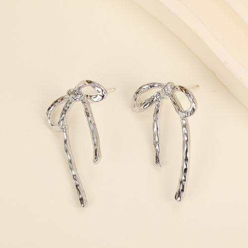 Zinc Alloy Stud Earring, Bowknot, plated, fashion jewelry & for woman & hollow, original color 