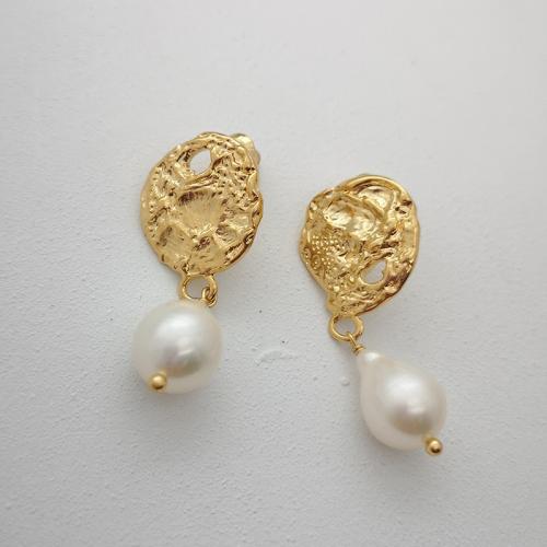 Freshwater Pearl Brass Earring, with Freshwater Pearl, handmade, fashion jewelry & for woman 