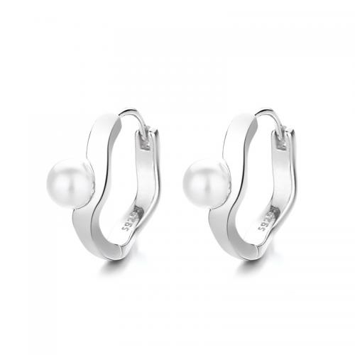 Sterling Silver Hoop Earring, 925 Sterling Silver, with Plastic Pearl, plated, for woman 