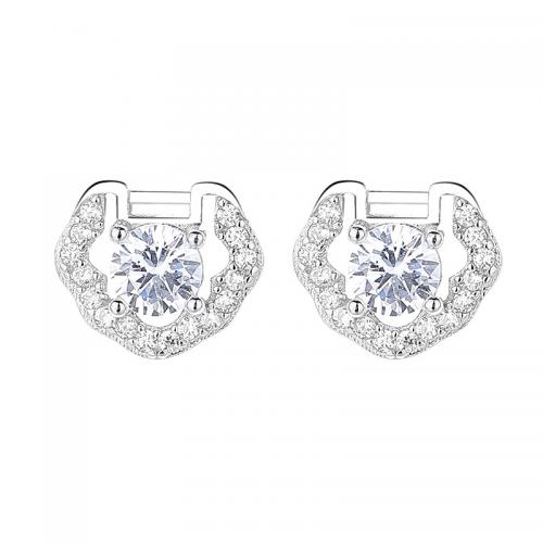 Cubic Zirconia Micro Pave Sterling Silver Earring, 925 Sterling Silver, plated, micro pave cubic zirconia & for woman, platinum color 