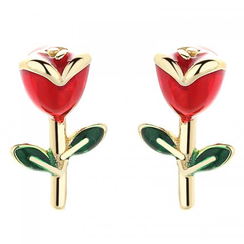 Sterling Silver Stud Earring, 925 Sterling Silver, Rose, plated, for woman & epoxy gel, golden 