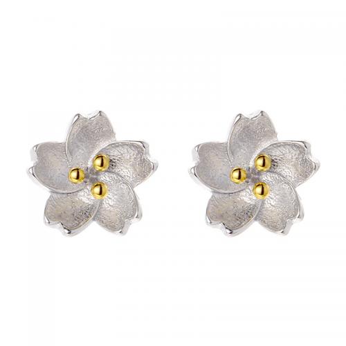 Sterling Silver Stud Earring, 925 Sterling Silver, petals, plated, for woman, silver color, 8mm 