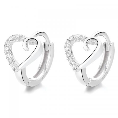 Cubic Zirconia Micro Pave Sterling Silver Earring, 925 Sterling Silver, Heart, plated, micro pave cubic zirconia & for woman 