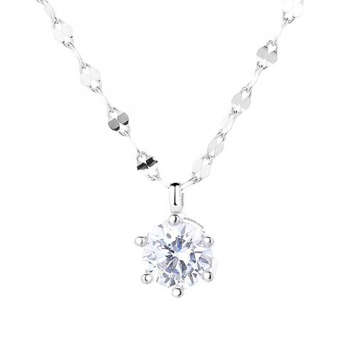 Cubic Zirconia Sterling Silver Necklace, 925 Sterling Silver, with 6CM extender chain, plated, micro pave cubic zirconia & for woman, platinum color Approx 40 cm 
