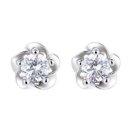 Sterling Silver Cubic Zirconia Earring, 925 Sterling Silver, petals, plated, micro pave cubic zirconia & for woman 7mm 