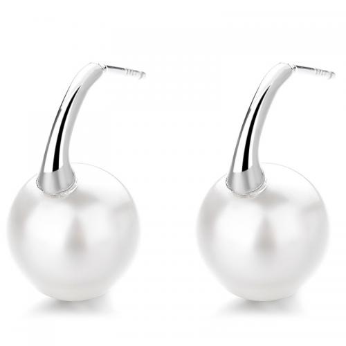 Sterling Silver Stud Earring, 925 Sterling Silver, with Plastic Pearl, plated & for woman 